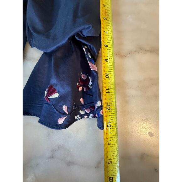 NWT Parker off the shoulder floral Embroidery Navy Blue Large mini dress - Picture 11 of 13